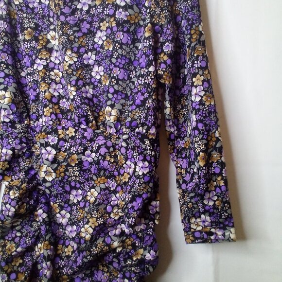 Vero Moda Dress Women S Short Long Sleeve V-Neck Floral Black Purple - Picture 16 of 16